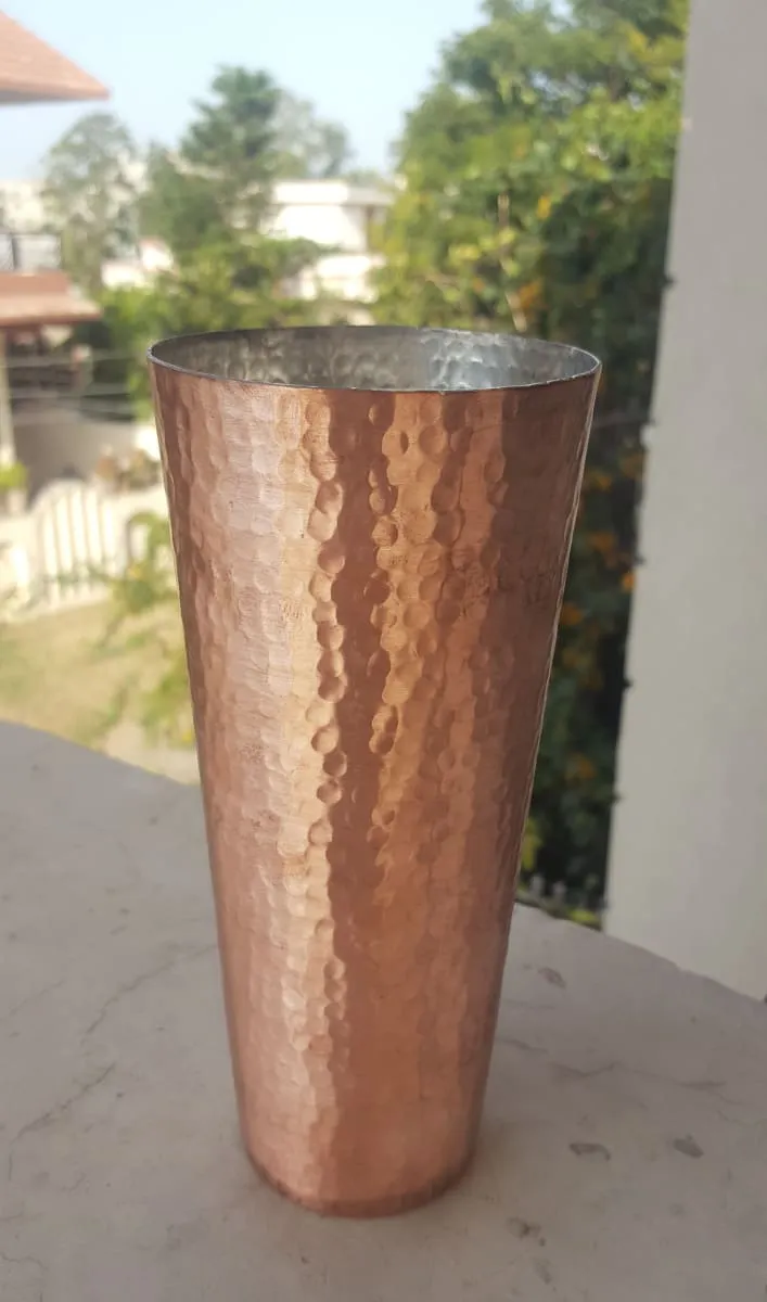 De Kulture  Handmade Pure Solid Copper  Large Glass Cup Tumbler Drinkware,  3x 7 (DH) Inches, 600 ml